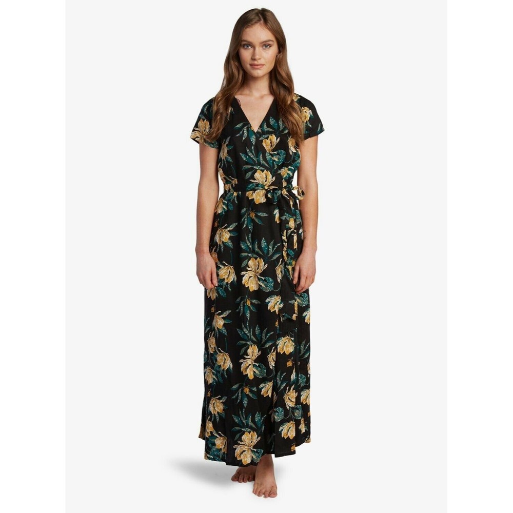 Roxy District Day Women's Maxi Wrap Dress Regular Fit Cap Sleeves Floral Size M